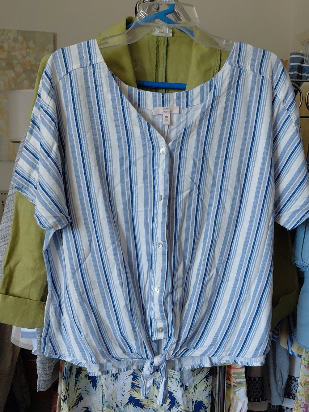 Como Vintage Blue & White Striped Tie-Front Blouse